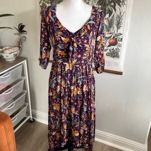 Maeve Purple Floral Midi Dress